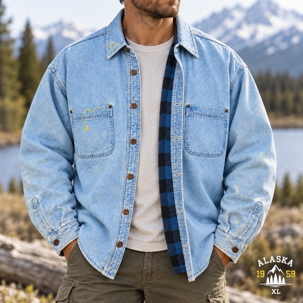 Alaska 1959 Denim Jacket Mens XL Flannel Lined Quilted Western Shirt Coat Blue